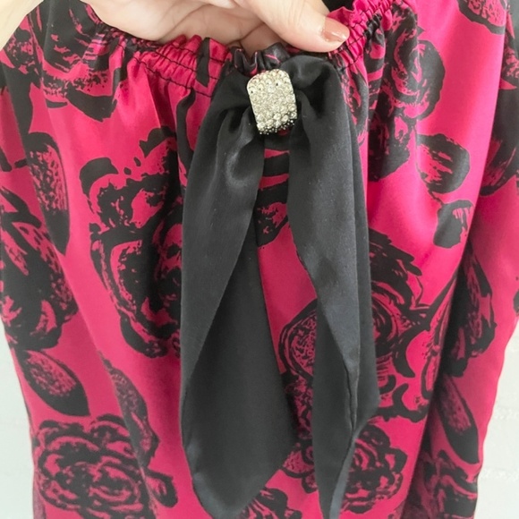 Vintage Y2K Tank top Satin Betsey Johnston Dark Romantic Roses print Red Black L - Picture 5 of 11